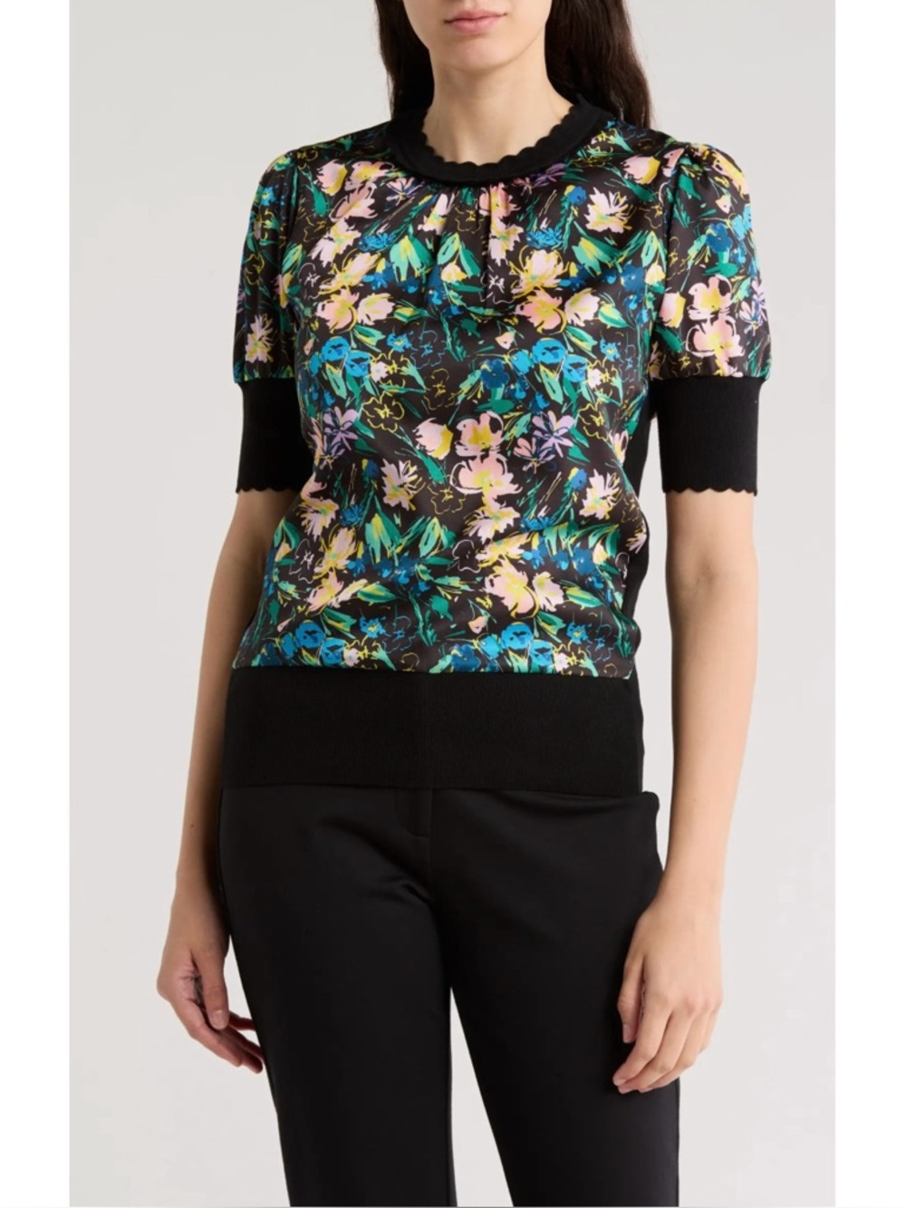 Ted Baker Magnolia Puff Sleeve Top Short Sleeve Black